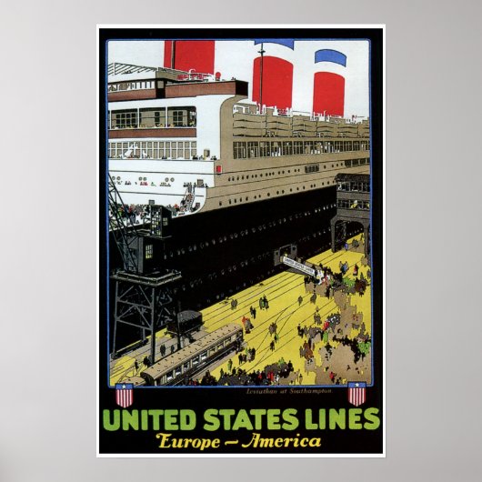  Verenigde Staten Lines Europe Amerika Poster (Voorkant)