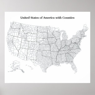 Verenigde Staten met Counties Blanco Overzichtskaa Poster