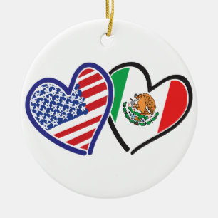 Verenigde Staten Mexico Heart Flags Keramisch Ornament
