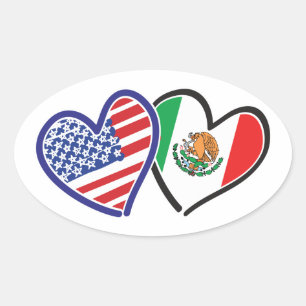 Verenigde Staten Mexico Heart Flags Ovale Sticker