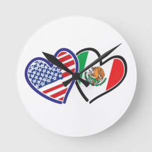Verenigde Staten Mexico Heart Flags Ronde Klok