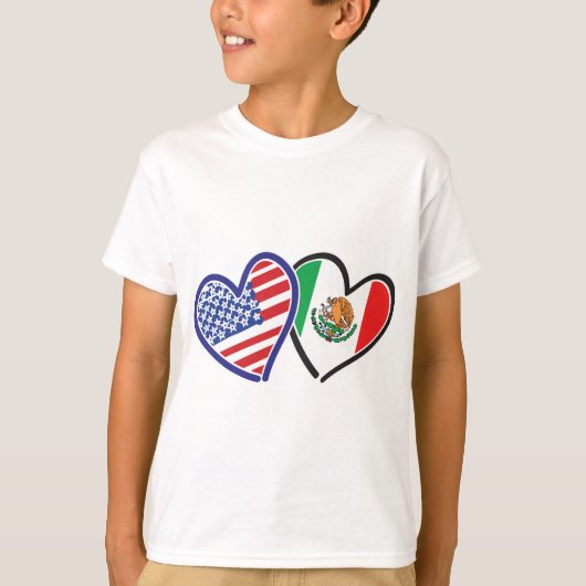 Verenigde Staten Mexico Heart Flags T-shirt (Voorkant)