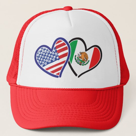 Verenigde Staten Mexico Heart Flags Trucker Pet (Voorkant)