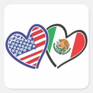 Verenigde Staten Mexico Heart Flags Vierkante Sticker