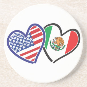 Verenigde Staten Mexico Heart Flags Zandsteen Onderzetter