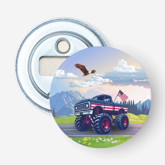 , Verenigde Staten monstertruck Button Flesopener (Voorkant)