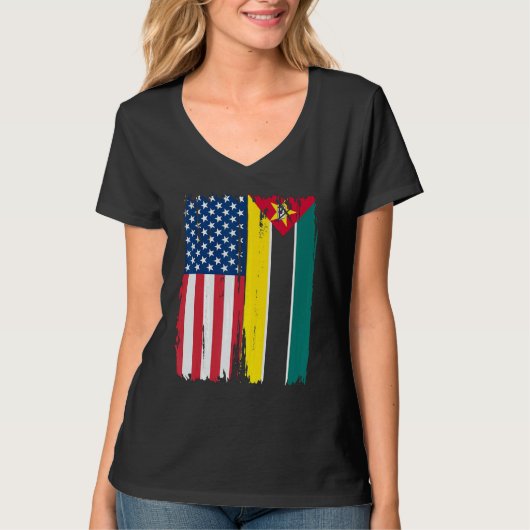 Verenigde Staten Mozambique Half American Flag Roo T-shirt (Voorkant)