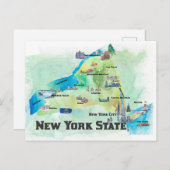 Verenigde Staten New York State Travel Map Briefkaart (Voorkant / Achterkant)