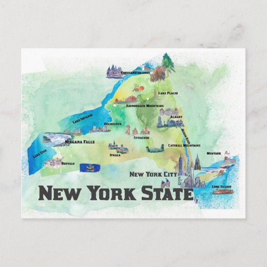 Verenigde Staten New York State Travel Map Briefkaart (Voorkant)