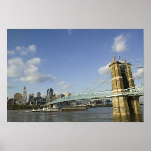 Verenigde Staten, Ohio, Cincinnati: Roebling Suspe Poster