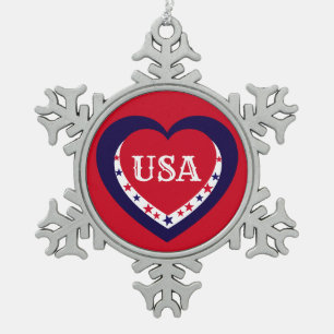 Verenigde Staten Patriottisch Rood Wit Blauw Hart Tin Sneeuwvlok Ornament