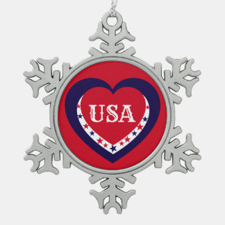 Verenigde Staten Patriottisch Rood Wit Blauw Hart Tin Sneeuwvlok Ornament
