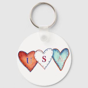 Verenigde Staten Red, White en Blue America Hearts Sleutelhanger