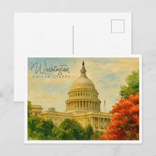 Verenigde Staten Retro Waterverf Travel Feestdagenkaart (Voorkant / Achterkant)