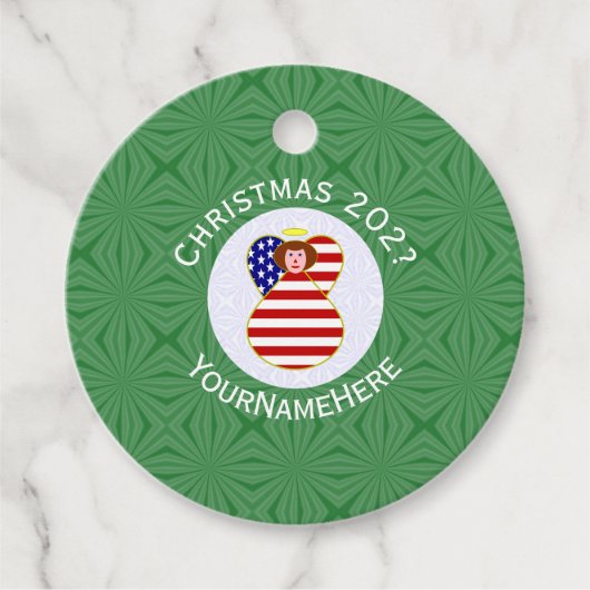 Verenigde Staten Roodharige Engel Kerstvlag Gepers Bedankjes Labels (Voorkant)