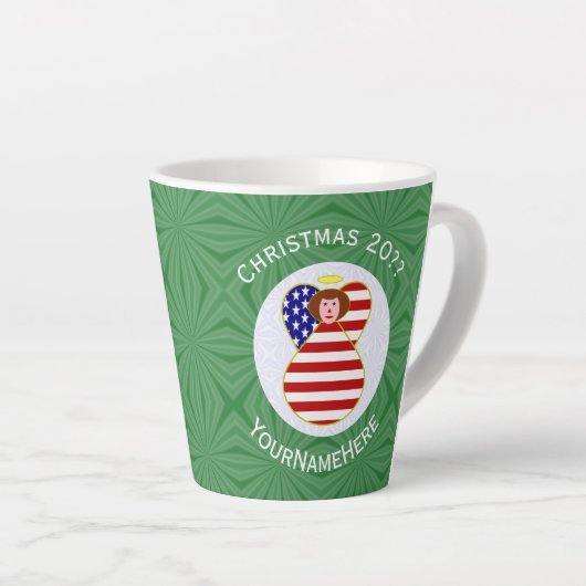 Verenigde Staten Roodharige Engel Kerstvlag Gepers Latte Mok (Rechterhoek)
