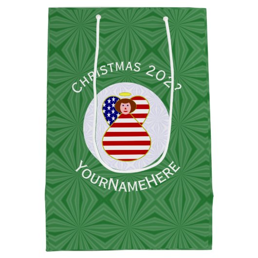 Verenigde Staten Roodharige Engel Kerstvlag Gepers Medium Cadeauzakje (Achterkant)