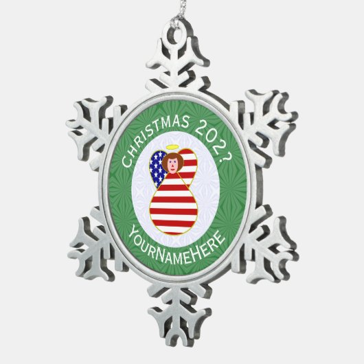 Verenigde Staten Roodharige Engel Kerstvlag Gepers Tin Sneeuwvlok Ornament (Rechts)