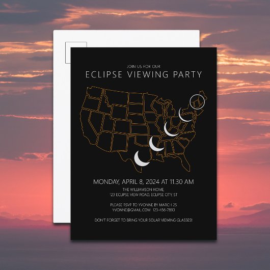 Verenigde Staten Solar Eclipse 4.8.2024 Bezichtigi Uitnodiging Briefkaart