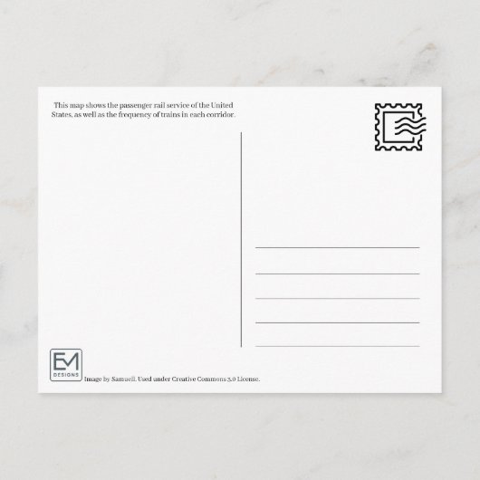 Verenigde Staten Spoorwegen Kaart Briefkaart (Achterkant)