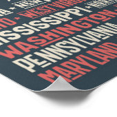 Verenigde Staten |Staten en hoofdsteden Poster (Hoek)