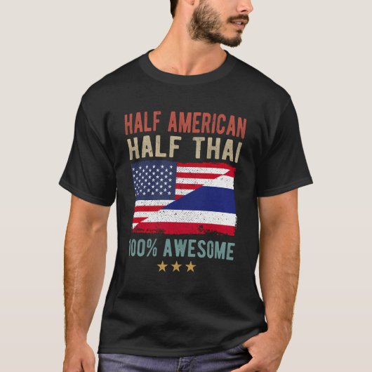 Verenigde Staten Thailand vlag half Amerikaans hal T-shirt (Voorkant)
