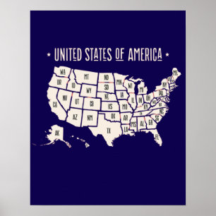 Verenigde Staten van Amerika Art Wall Poster