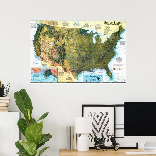 " Verenigde Staten van Amerika: Fysieke landschaps Poster (Thuiskantoor)
