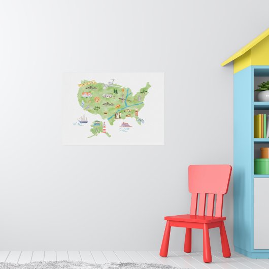Verenigde Staten van Amerika Geïllustreerde kaart Poster (Kinderkamer 1)
