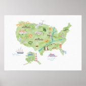 Verenigde Staten van Amerika Geïllustreerde kaart Poster (Voorkant)