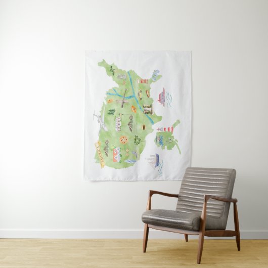 Verenigde Staten van Amerika Geïllustreerde kaart Wandkleed (In situ)