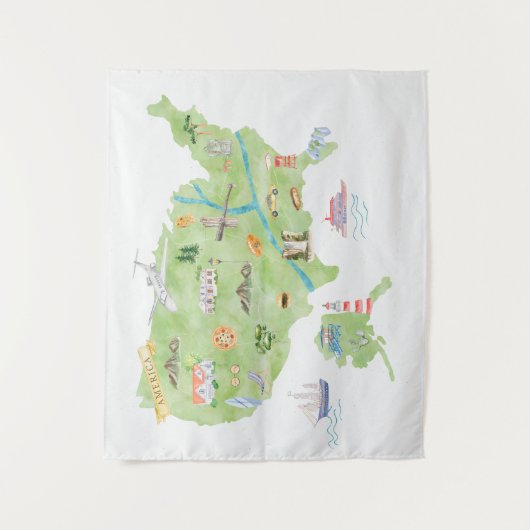 Verenigde Staten van Amerika Geïllustreerde kaart Wandkleed (Voorkant)