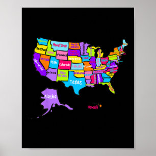 Verenigde Staten van Amerika Kleurrijke kaart met Poster