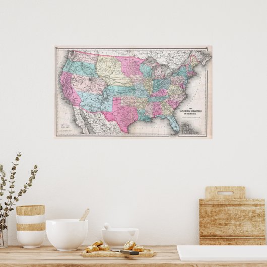  Verenigde Staten van Amerika Map (1857) Poster (Keuken)