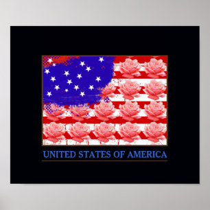 Verenigde Staten van Amerika met roos Poster