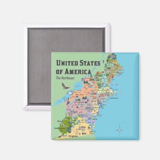 Verenigde Staten van Amerika Noordoost kaart Magneet (Voorkant / Achterkant)