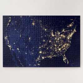 Verenigde Staten van Amerika 's nachts vanuit de r Legpuzzel