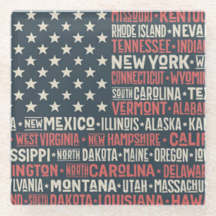 Verenigde Staten van Amerika  Staten en hoofdstede Glazen Onderzetter