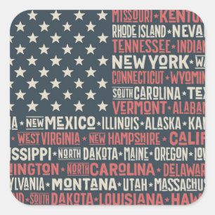 Verenigde Staten van Amerika  Staten en hoofdstede Vierkante Sticker