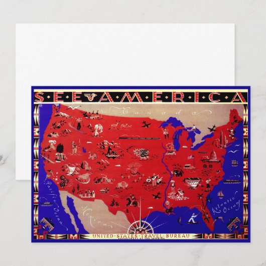  Verenigde Staten van Amerika Travel Bureau Kaart (Voorkant / Achterkant)