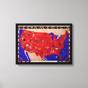 Verenigde Staten van Amerika Travel Bureau Kaart Canvas Afdruk