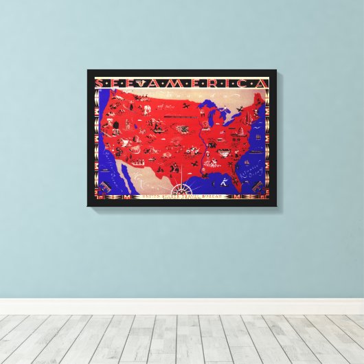  Verenigde Staten van Amerika Travel Bureau Kaart Canvas Afdruk