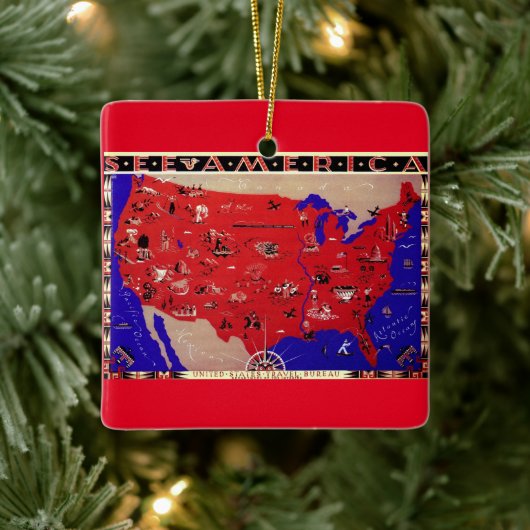  Verenigde Staten van Amerika Travel Bureau Kaart Keramisch Ornament (Boom)