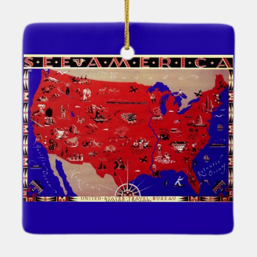 Verenigde Staten van Amerika Travel Bureau Kaart Keramisch Ornament (Achterkant)
