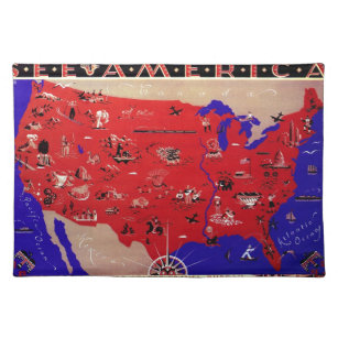  Verenigde Staten van Amerika Travel Bureau Kaart Placemat