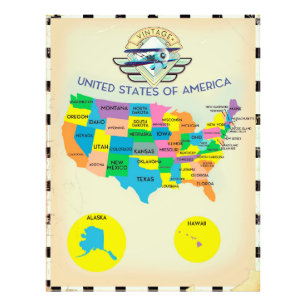 Verenigde Staten van Amerika vintage stijl kaart Foto Afdruk