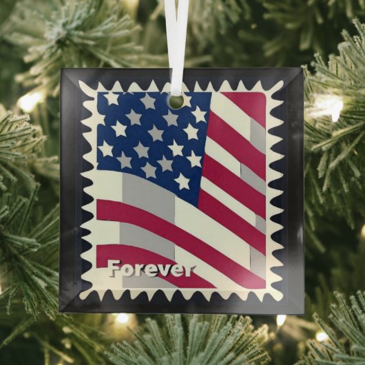 VERENIGDE STATEN VAN AMERIKA VLAG FOREVER STEMPEL GLAS ORNAMENT (Insitu)