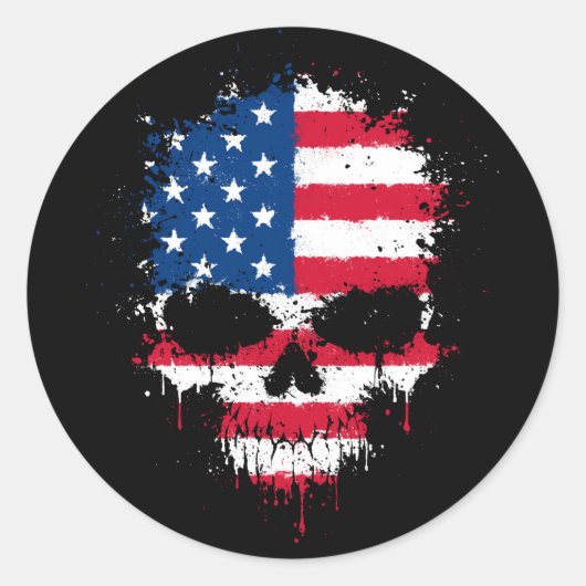 Verenigde Staten Vlag Dripping Splatter Skull Ronde Sticker (Voorkant)