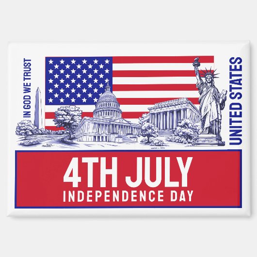 Verenigde Staten Vlag Monument Illustratie Souveni Magneet (Voorkant)