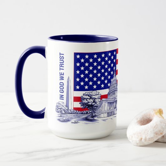 Verenigde Staten Vlag Monument Illustratie Souveni Mok (Met donut)